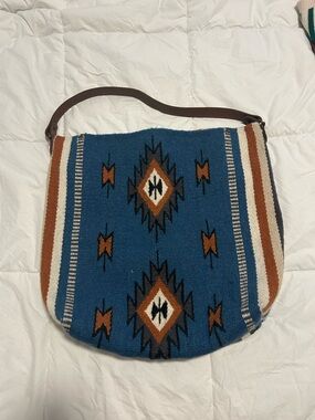 Two Bar West Woven Southwestern Blue & Brown Shoulder Bag